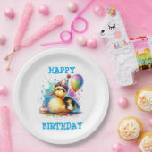 かわいいベビーアヒルhappy birthda ペーパープレート (パーティー)