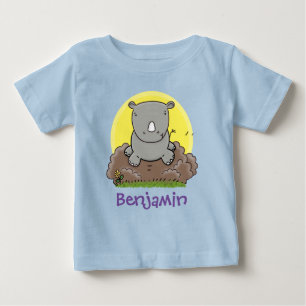 かわいいベビーアフリカのサイの漫画イラストレーション ベビーTシャツ