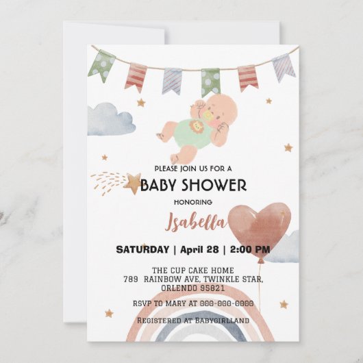 かわいいベビーアフリカ系アメリカ人の子供の赤ちゃんシャワー 招待状 (正面)