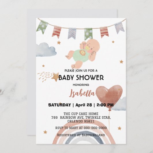 かわいいベビーアフリカ系アメリカ人の子供の赤ちゃんシャワー 招待状 (正面/裏面)