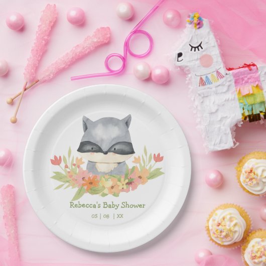 かわいいベビーアライグマ赤ちゃんシャワー ペーパープレート (パーティー)