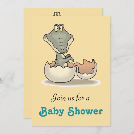 かわいいベビーアリゲーターベビーシャワー 招待状 (正面/裏面)