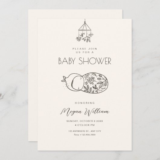 かわいいベビーアート 招待状 (正面/裏面)