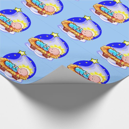 かわいいベビーイエス・キリストおよび星 ラッピングペーパー (角)