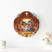 かわいいベビーイエズクリスマス出生 ラージ壁時計 (ホーム)
