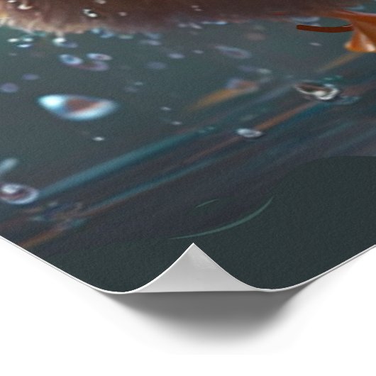 かわいいベビーイエローアヒル踊りイン雨パーソナライズされた ポスター (角)