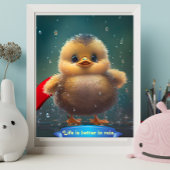 かわいいベビーイエローアヒル踊りイン雨パーソナライズされた ポスター