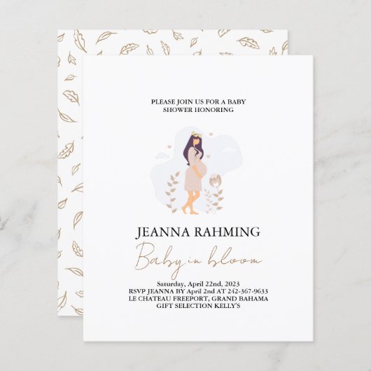 かわいいベビーイン開花ベビーシャワー招待状 (正面/裏面)