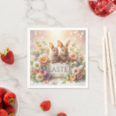 かわいいベビーイースターバニーと花 スタンダードカクテルナプキン (インサイチュ)
