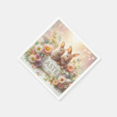 かわいいベビーイースターバニーと花 スタンダードカクテルナプキン (角)