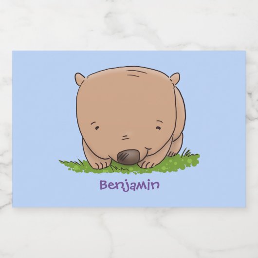 かわいいベビーウォンバット漫画イラストレーション フードラベル (シングルラベル)