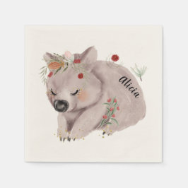 かわいいベビーウォンバット金ゴールドスペックルカスタム スタンダードカクテルナプキン