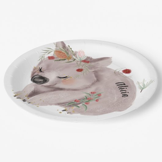 かわいいベビーウォンバット金ゴールドスペックルカスタム ペーパープレート (アングル)