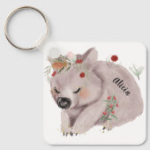 かわいいベビーウォンバット金ゴールドスペックル名前をカスタムする キーホルダー (正面)