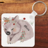 かわいいベビーウォンバット金ゴールドスペックル名前をカスタムする キーホルダー (裏面)