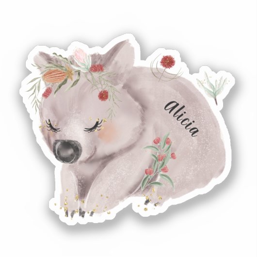 かわいいベビーウォンバット金ゴールドスペックル名前をカスタムする シール (正面)