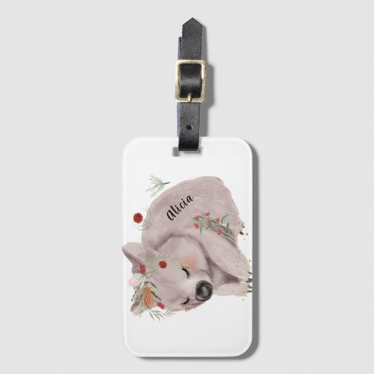 かわいいベビーウォンバット金ゴールドスペックル名前をカスタムする ラゲッジタグ (正面縦)