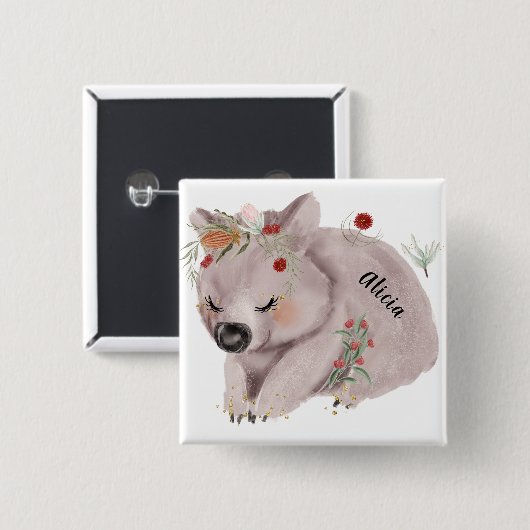 かわいいベビーウォンバット金ゴールドスペックル名前をカスタムする 缶バッジ (正面&裏面)