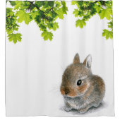 かわいいベビーウサギ61緑の葉 シャワーカーテン (正面)