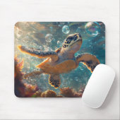 かわいいベビーウミガメとシャボン玉 マウスパッド (マウス)