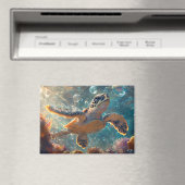 かわいいベビーウミガメとシャボン玉 マグネット (インサイチュ (食洗機))