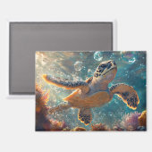 かわいいベビーウミガメとシャボン玉 マグネット (正面/裏面)