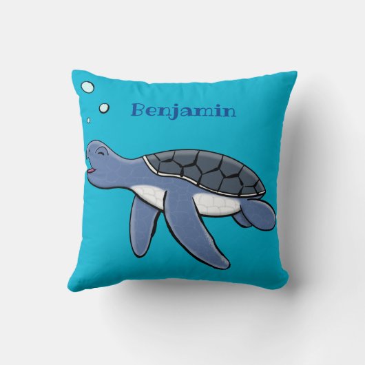 かわいいベビーウミガメ漫画イラストレーション クッション (裏面)