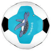 かわいいベビーウミガメ漫画イラストレーション サッカーボール (回転)