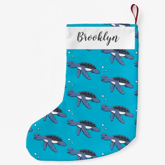 かわいいベビーウミガメ漫画イラストレーション スモールクリスマスストッキング (裏面)