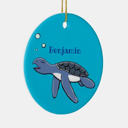 かわいいベビーウミガメ漫画イラストレーション セラミックオーナメント (右)