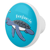 かわいいベビーウミガメ漫画イラストレーション セラミックノブ (右)