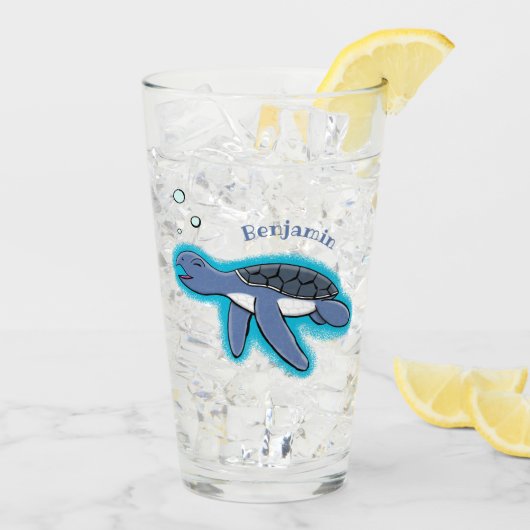 かわいいベビーウミガメ漫画イラストレーション タンブラーグラス (アイス裏面)