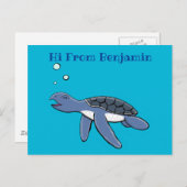 かわいいベビーウミガメ漫画イラストレーション ポストカード (正面/裏面)