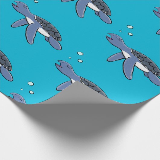 かわいいベビーウミガメ漫画イラストレーション ラッピングペーパー (角)