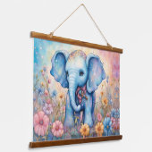 かわいいベビーエレファントインザパステルデイジーガーデン 吊り下げ型タペストリー (傾斜あり)