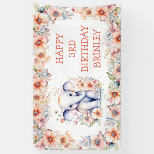 かわいいベビーエレファントガールズ誕生日 横断幕 (縦)