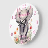 かわいいベビーエレファントパステルウォーターカラー春フラワー ラージ壁時計 (傾斜)