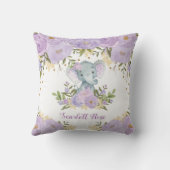 かわいいベビーエレファントパープルフローラガール子供部屋 クッション (裏面)