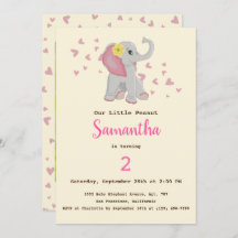 かわいいベビーエレファントピンク&グレー誕生日