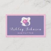 かわいいベビーエレファントピンク&パープルベビーシッター 名刺 (正面)