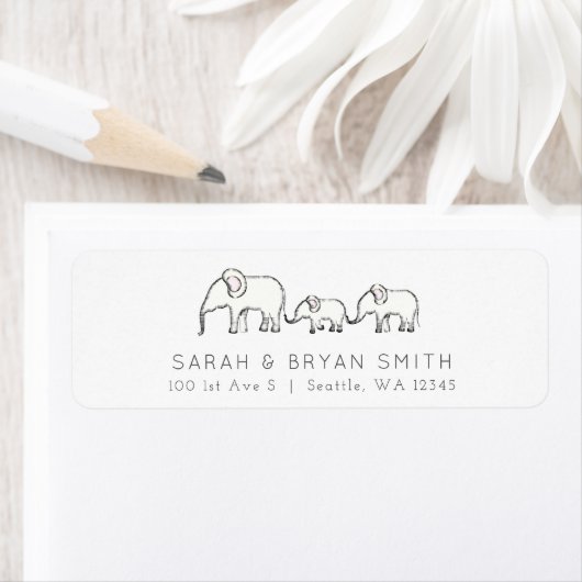 かわいいベビーエレファントファミリー差出人住所 ラベル (インサイチュ)