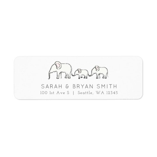 かわいいベビーエレファントファミリー差出人住所 ラベル (正面)