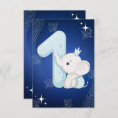 かわいいベビーエレファントファースト誕生日 招待状 (正面/裏面)