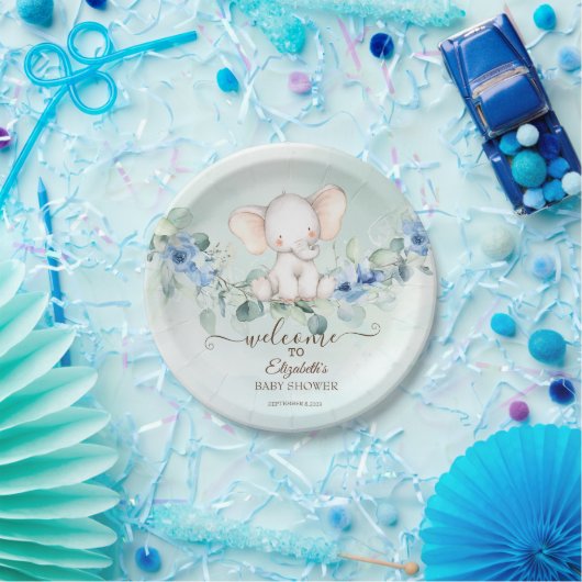 かわいいベビーエレファントブルーバラ ペーパープレート (パーティー)