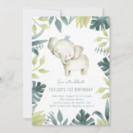 かわいいベビーエレファントプリンストロピカルジャングル誕生日 招待状