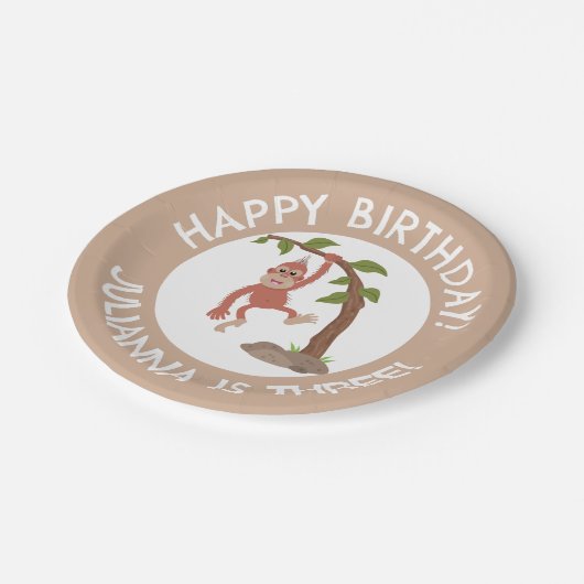 かわいいベビーオランウータンの漫画のパーソナライズされた誕生日 ペーパープレート (アングル)