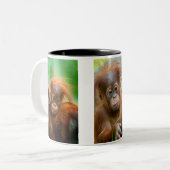 かわいいベビーオランウータンまっすぐ前方を見る ツートーンマグカップ (正面左)
