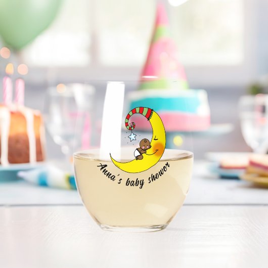 かわいいベビーオンムーンベビーシャワー（名前）飲み物用品セット ステムなしワイングラス (インサイチュ (バースデー))