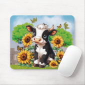 かわいいベビーカウアンドサンフラワーカスタムズマウスパッド マウスパッド (マウス)