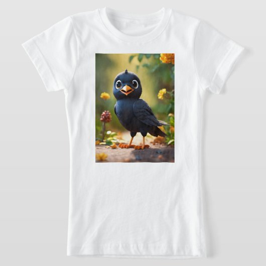 かわいいベビーカラスかわいい目Tシャツ Tシャツ (レイダウン)